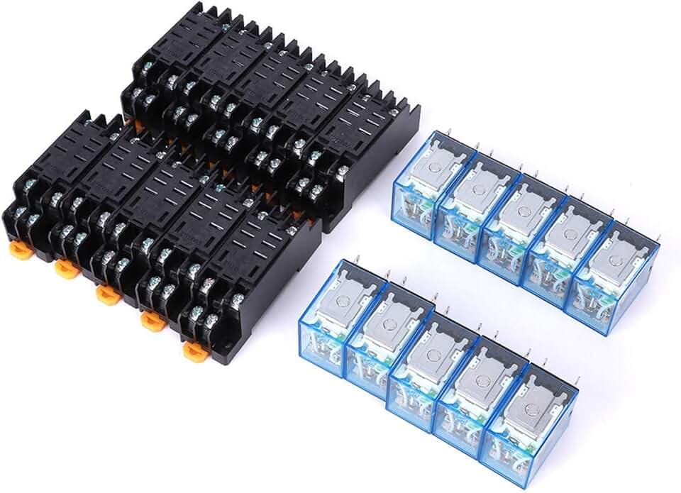 10Stück Relais LY2NJ 24VDC mit Basis 8 Polig 2NO 2NC Hohe Schaltfrequenz Elektromagnetisches Relais DIN Schienen Montage