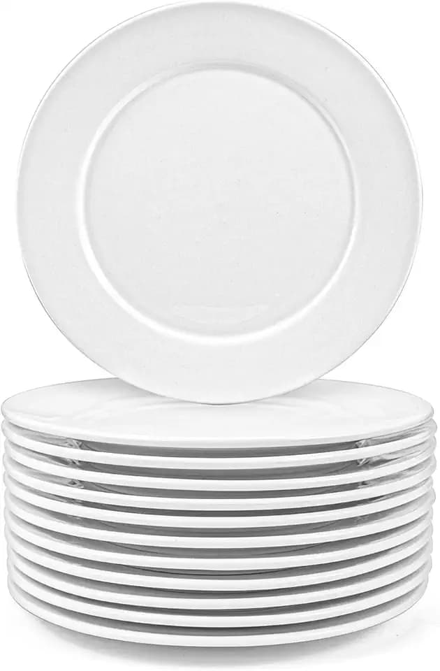 Foraineam 12 Stück Essteller aus Porzellan 20 cm Salatteller Speiseteller Flach Teller Frühstückteller Dessertteller für Haushalt Gastronomie Geschirr - Weiß