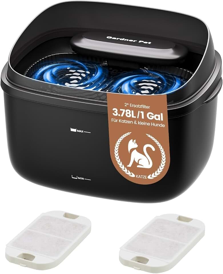 Gardner Pet 3,78L Wasserbrunnen für Hunde und Katzen, mit Vortex-Filtration
