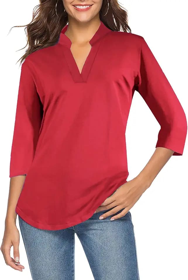 CEASIKERY Women's 3/4 Sleeve V Neck Tops Casual Tunic Blouse Loose Shirt