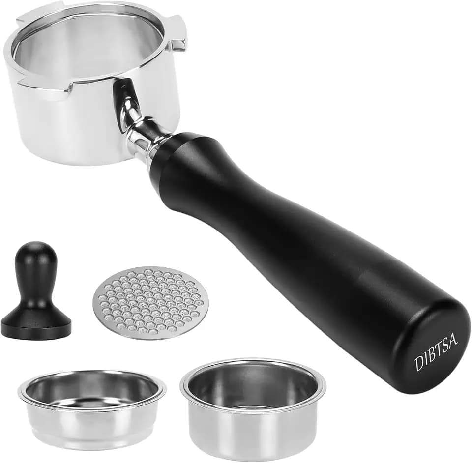 Bodenloser Siebträger 51mm für De'Longhi EC680, EC685, EC785, EC885，mit Filterkorb und Puck-Sieb, Griff aus eloxiertem Aluminium, schwarz