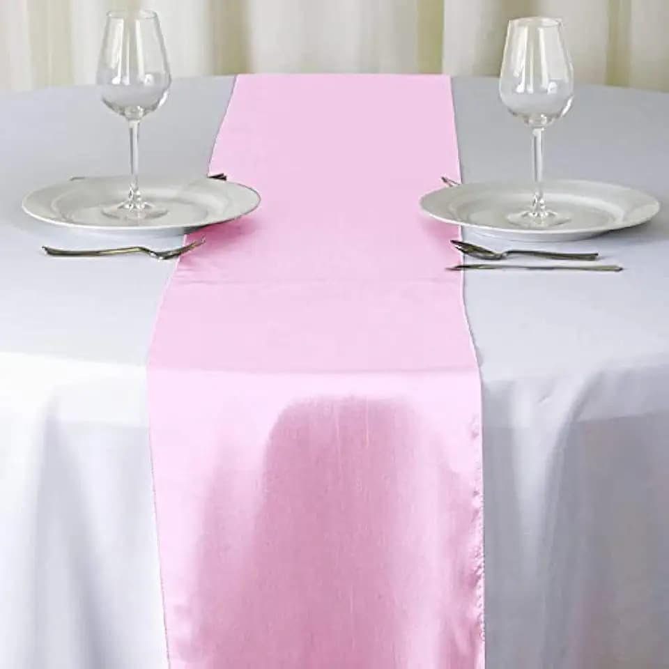 10 Pc 12 x 108 inch Long Charmeuse Satin Table Runners Bright Shiny Satin Silk and Smooth Fabric Runners for Table Decorations Great for Birthday Parties,Baby Shower Banquet Wedding - Pink