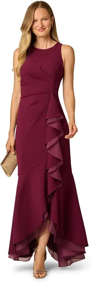 Adrianna Papell Ruffle Crepe Halter Gown