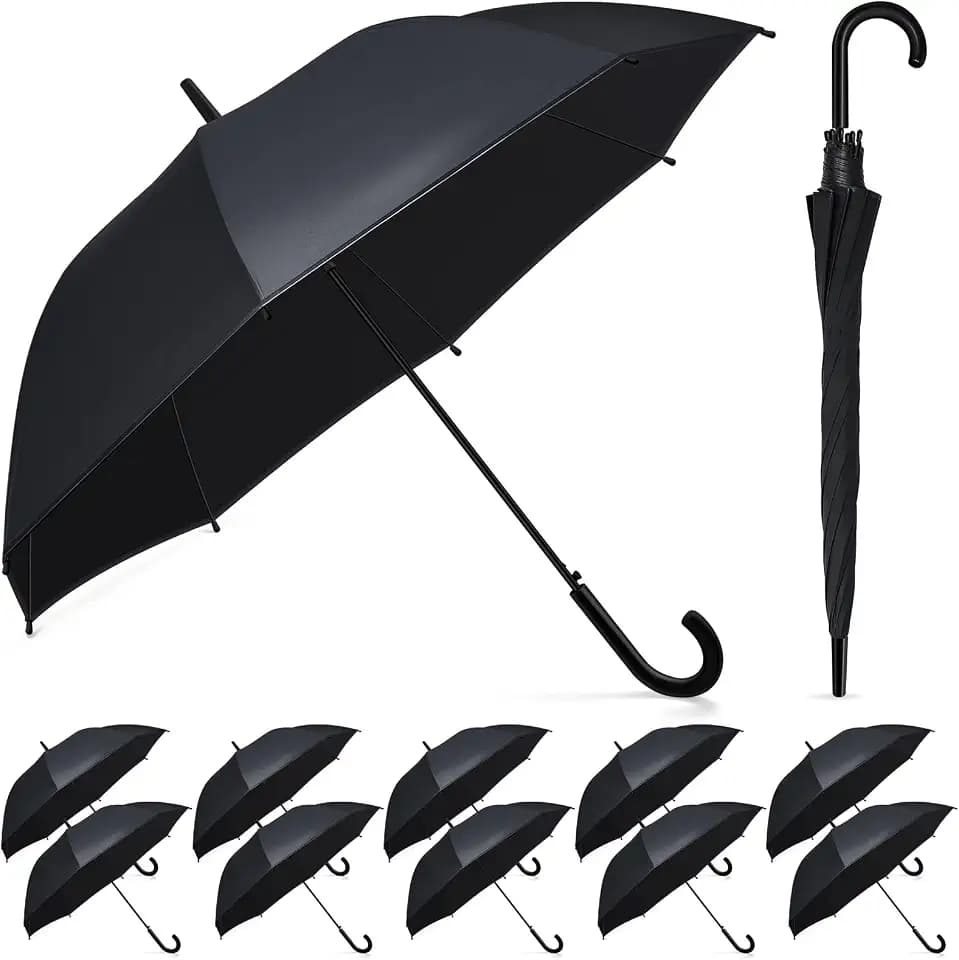 Reginary Wedding Stick Black Umbrellas Bulk Windproof J Hook