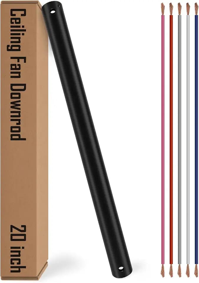 20" Ceiling Fan Downrod,Extension Rod With Wires,1" Diameter,Black