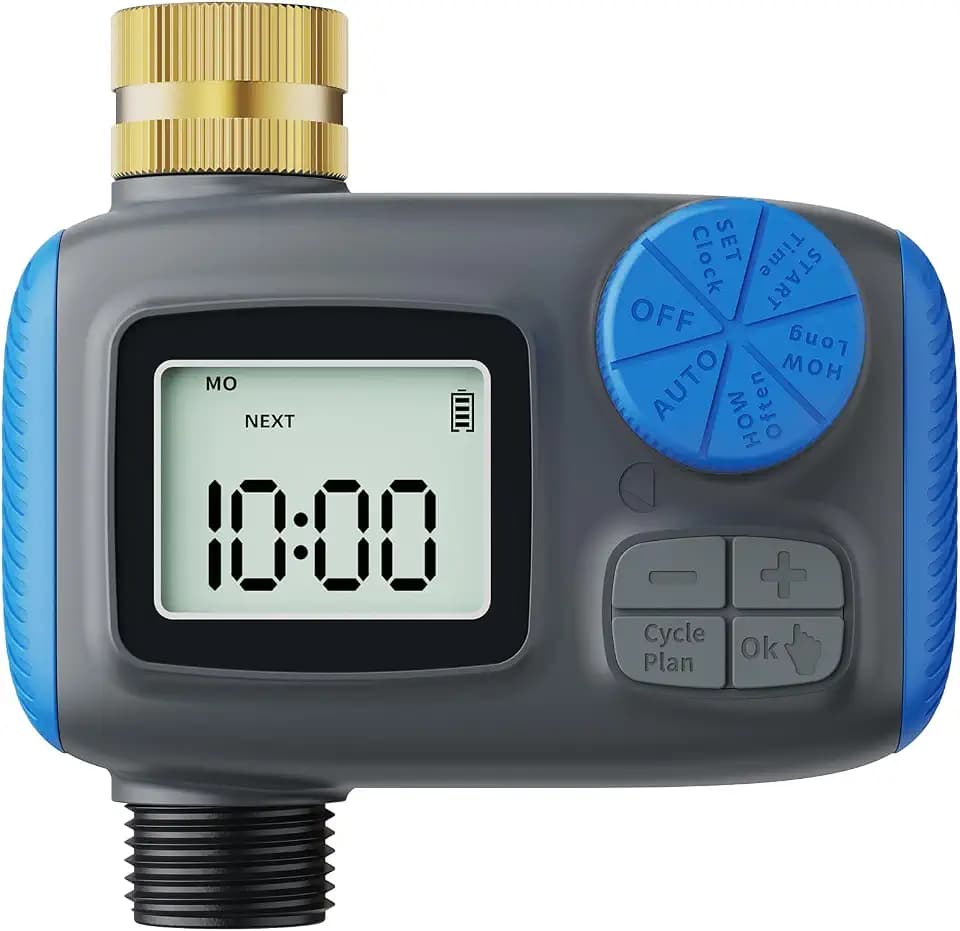 Sprinkler Timer with Brass Swivel, Digital Irrigation Controller System with Rain Delay/Manual Mode/Automatic Watering for Outdoor Garden Yard Lawn