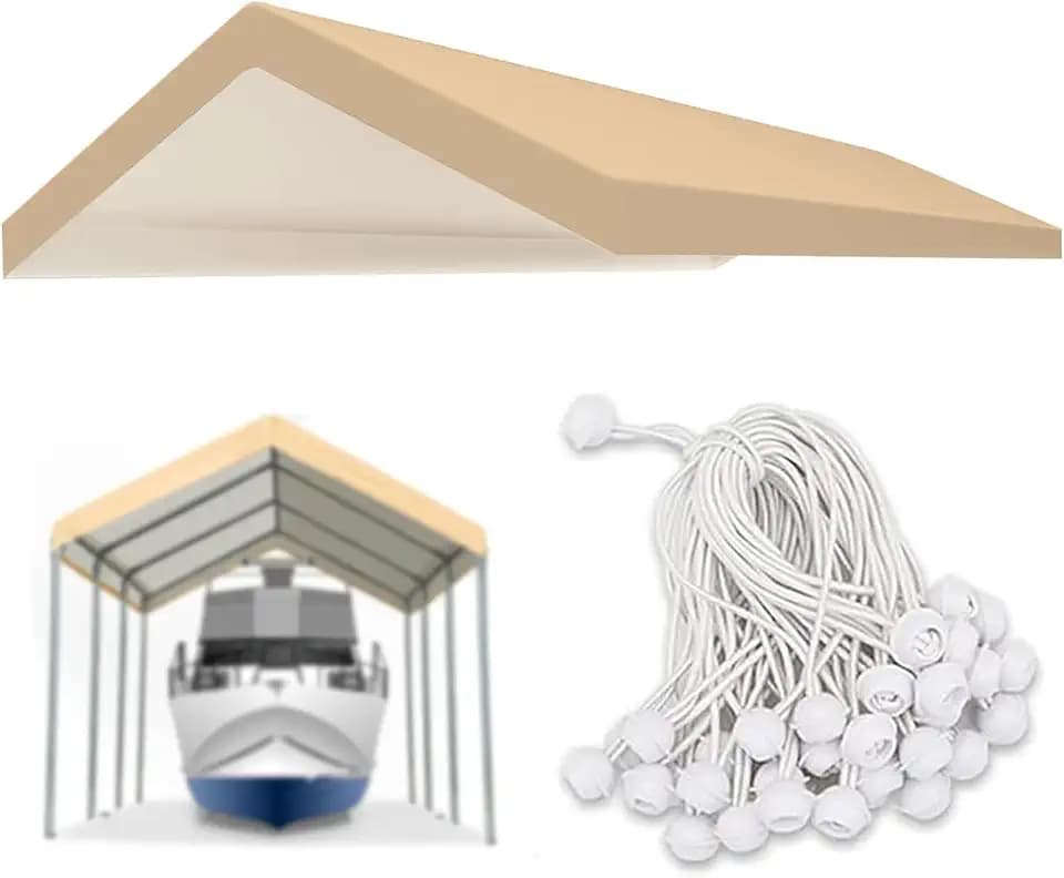 Carport Replacement Canopy Cover for 10 x 20 ' Car Tent Top Garage Shelter Cover Tarp 180G with Ball Bungees (Only Top Cover, Frame Not Included) Beige