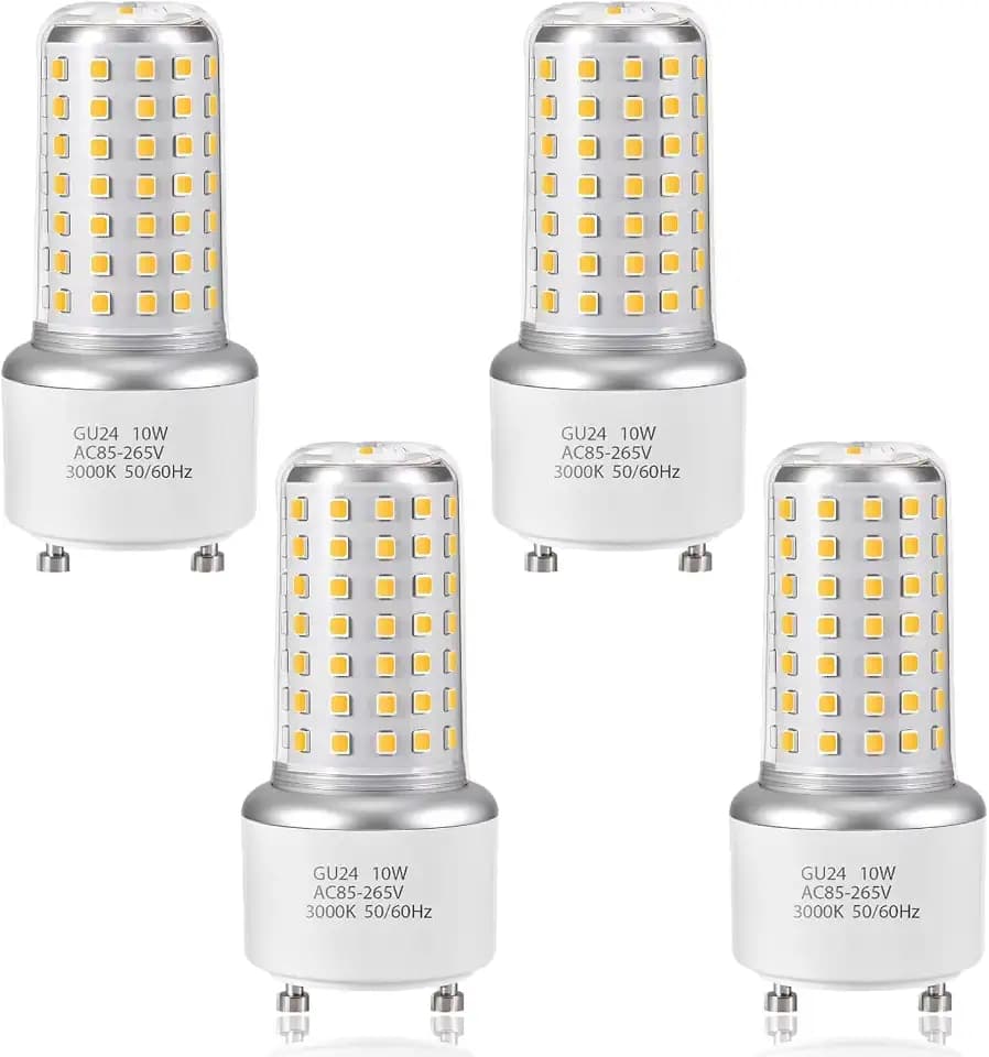GU24 LED Light Bulbs 10W 100 Watt Equivalent, Non-Dimmable, GU24 Base 2-Prong Twist and Lock Light Bulbs 1000 Lumens for Kitchen Living Room Office Indoor Outdoor Lighting (Warm White, 4 Pack)