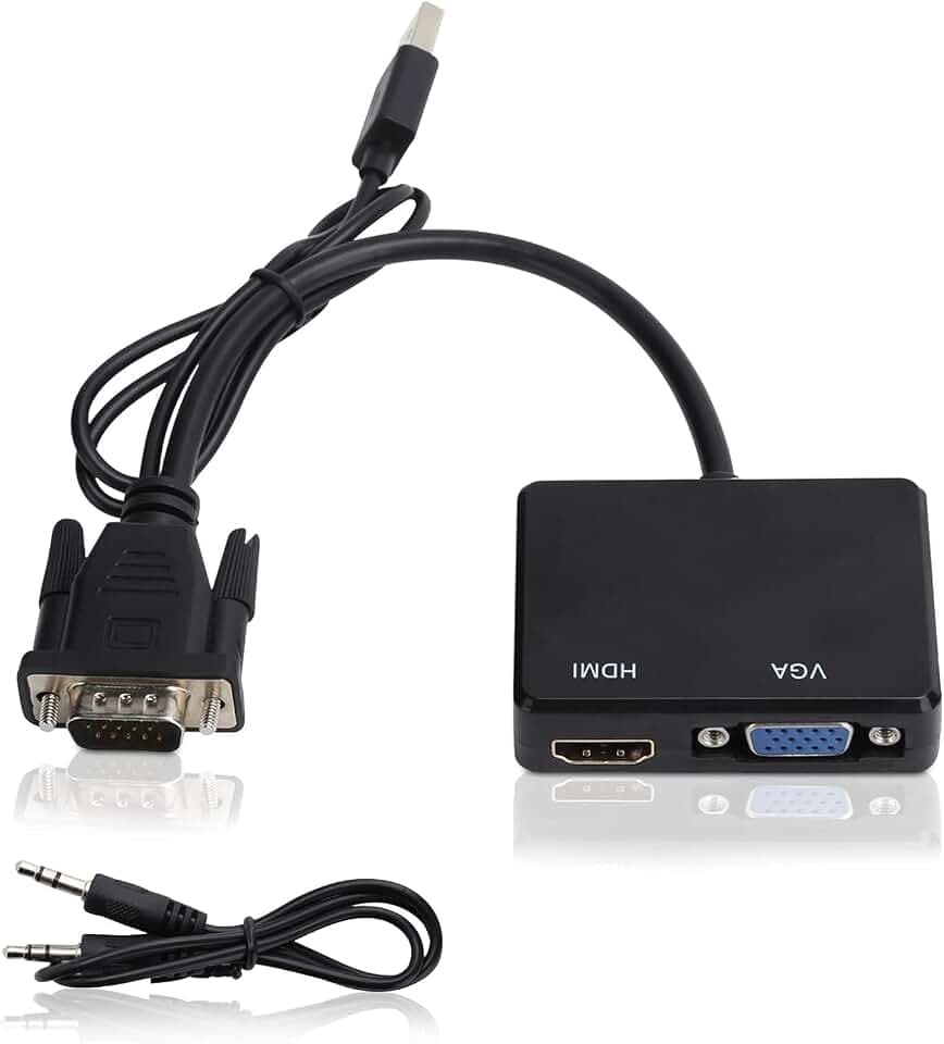 VGA auf HDMI VGA Adapter, Konverter Splitter VGA auf HDMI 1080P (1 in 2 Ausgänge) Schnittstelle Adapter Konverter High Definition Splitter für PC Projektor (schwarz)