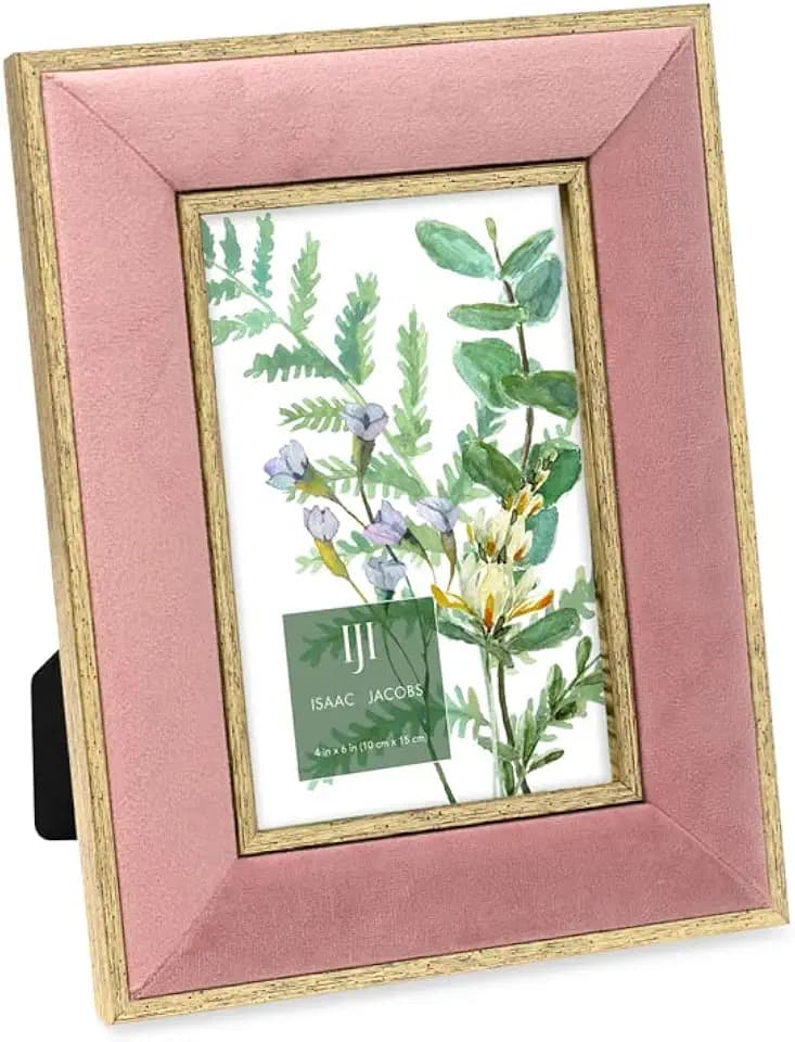 Isaac Jacobs 4x6 Pink Velvet Picture Frame w/Metallic Gold Double Border