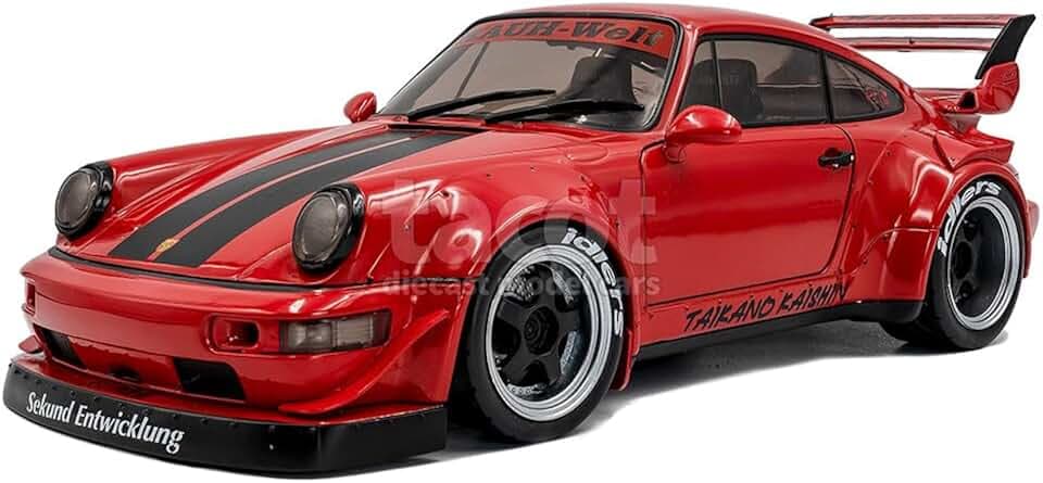 Solido RWB Bodykit 2024 – Breitbau-Tuning, Aggressive Linienführung, Splitter und Heckflügel, Diecast Modellauto, Rot mit Streifen, 1:18