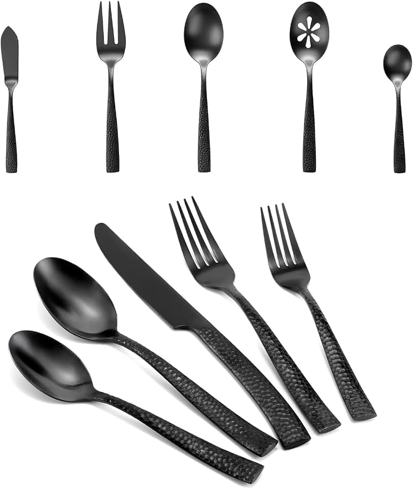 Matte Black Silverware with Serving Utensil 45-Piece Service for 8