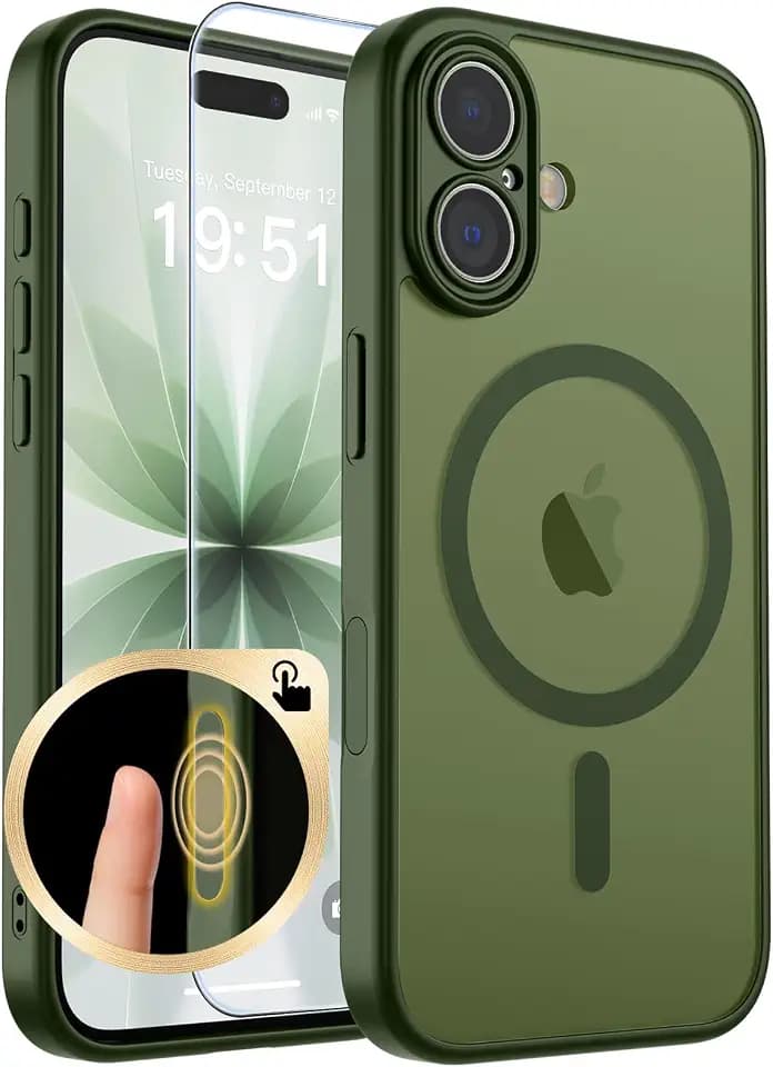 SUPFINE Magnetic for iPhone 17 Case with Camera Control Button,[Full Camera Protection][1+Tempered Glass Screen Protector] Slim Translucent Matte Shockproof Phone Cover,Cangling Green