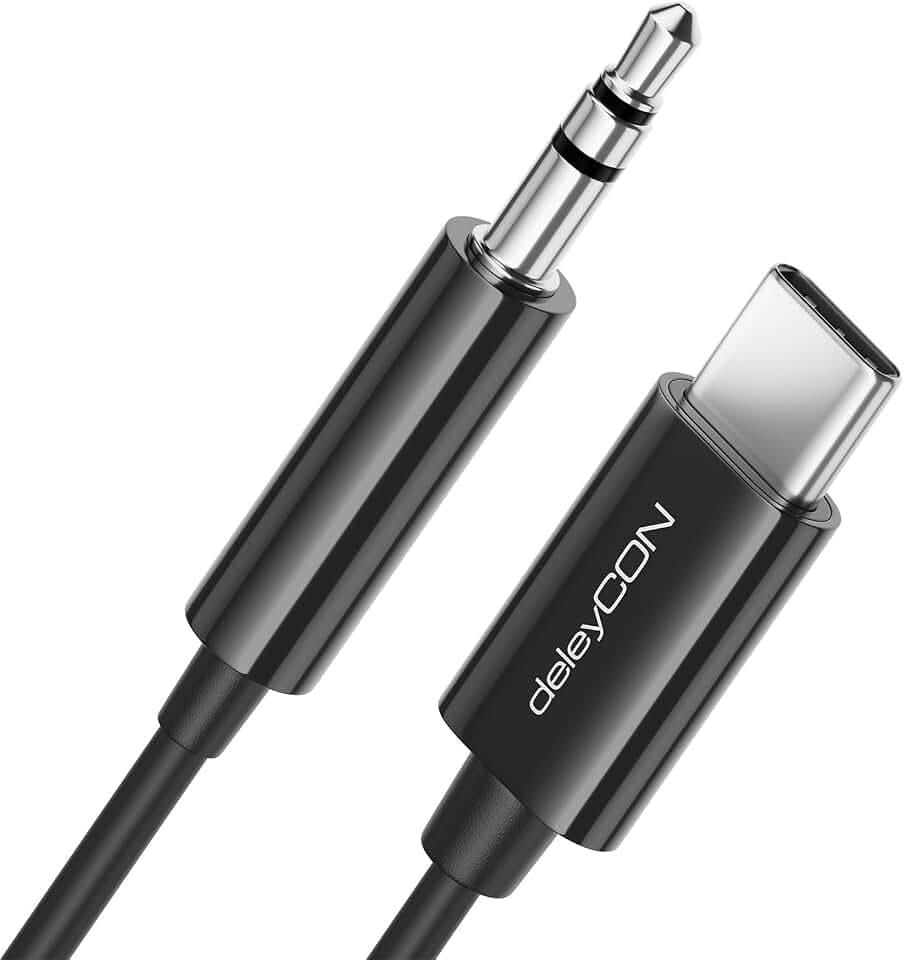 deleyCON 0,5m USB-C zu 3,5 mm Klinke Kabel AUX Klinkenkabel Audio Kabel Kompatibel mit Apple Samsung Google Huawei Xiaomi Smartphone Handy Tablet Auto KFZ Kopfhörer Klinkenbuchse - Schwarz
