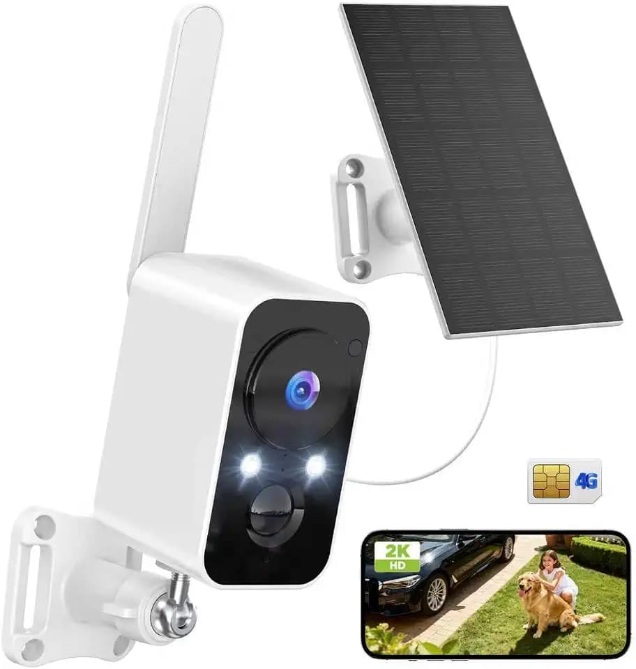 4G LTE Cellular Security Camera Solar: Wireless Cameras Outdoor for Home Security - No WiFi Video Cam Battery Powered - Surveillance Monitor System with SIM Floodlight Night Vison