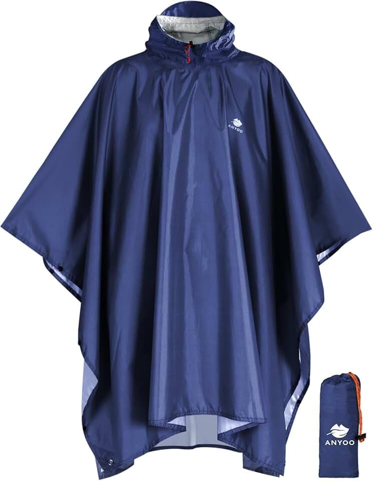 ANYOO Wasserdichter Regenponcho Leicht Wiederverwendbar Unisex Vielseitig
