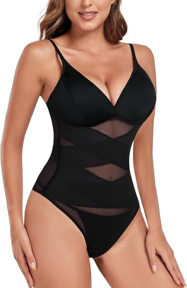 Tuopuda Shapewear Damen Bauchweg Body Shaper, Stringbody mit BH Bodysuit Women Formender Body Sculpting Shaping Top V-Ausschnitt Jumpsuit Figurformender Tanga Thong