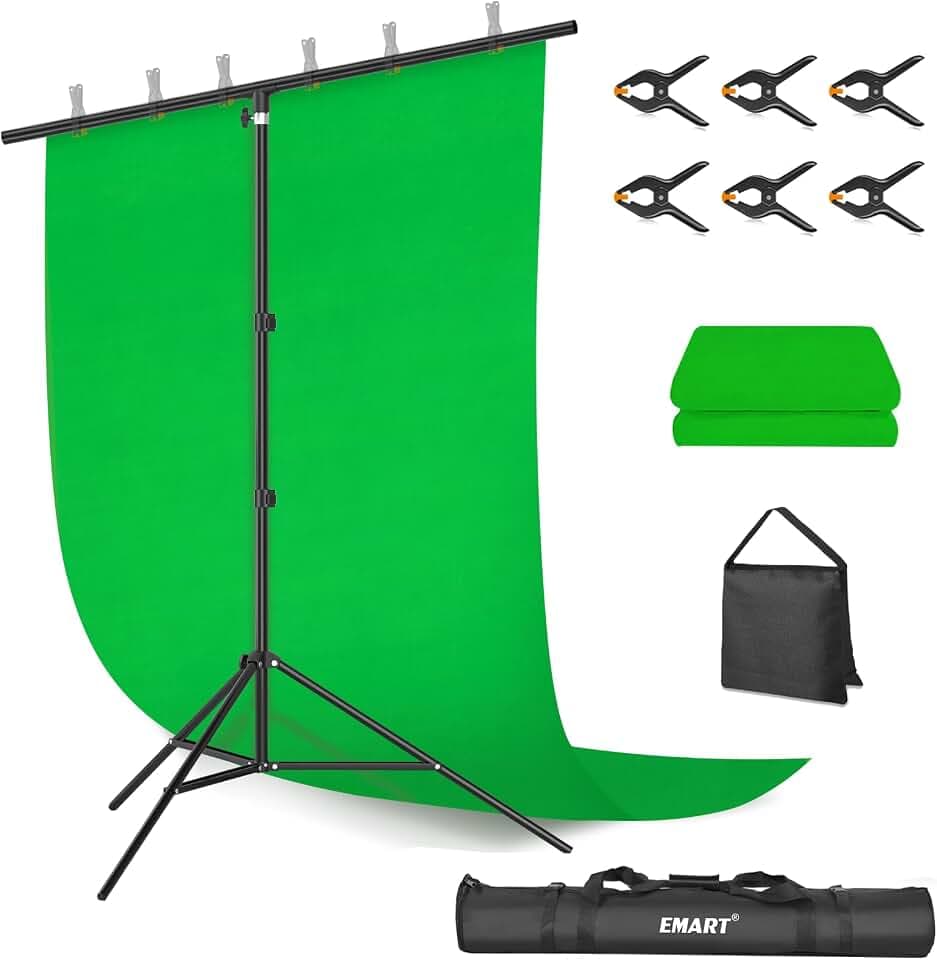 EMART Greenscreen mit Ständer 2x2m Hintergrund Ständer 1,5x2m Green Screen | Foto Video Studio, TV Videos, Streaming Spiele, Live Übertragung, Chroma-Key
