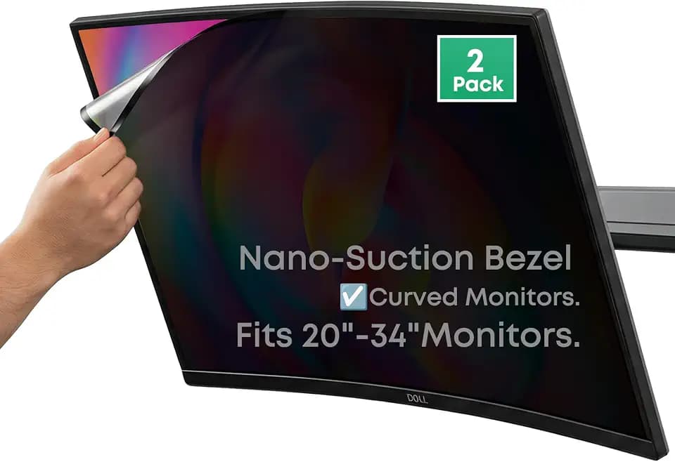 2-Pack 32 Inch Computer Privacy Screen Filter (27.9" × 15.7") for 16:9 Curved & Flat Monitors – Nano-Suction Bezel (Tape-Free Instant Install) – Anti-Glare, Blue Light Blocking, Washable