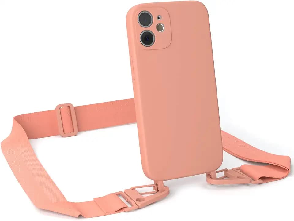 EAZY CASE - Hülle mit Band kompatibel mit iPhone 12 Mini Handyhülle mit Umhängeband Silikonhülle Schwarz Handykette zum Umhängen Handykordel Schutzhülle für Smartphone in Korall - Clips Korall