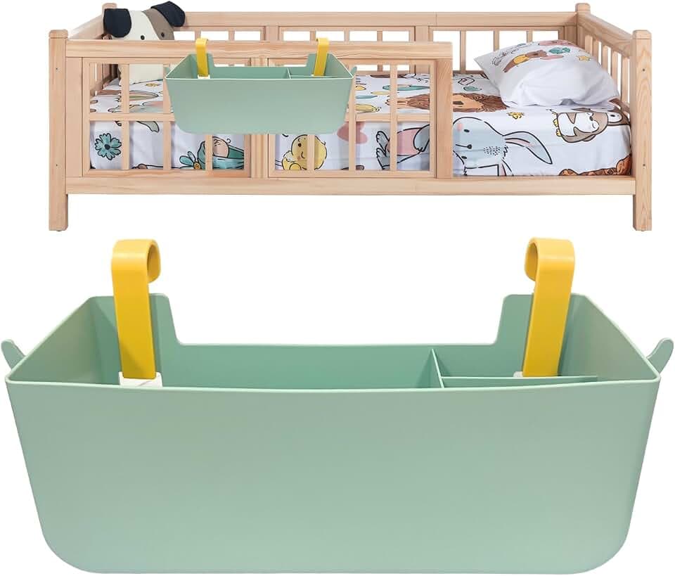 Wickeltisch-Organisator, Wickel-Organizer, hängende Aufbewahrung am Bett mit 4 Haken für Kinderbett, Bücherregal, Schlafsaal (grün)