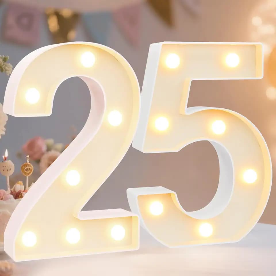 Pooqla 25th Birthday Decorations for Her Him, Light Up Number 25 for Party Table Decorations, 25th Birthday Gift for Women Men, Backdrop Wall Decor for 25th Wedding Anniversary Decoration