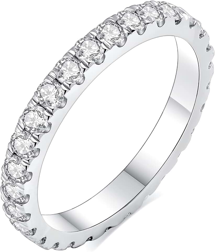 IMOLOVE Moissanite Wedding Band Wedding Rings for Women 925 Sterling Silver Rings with 18K White Gold Plated Eternity Stackable Engagement Ring Anniversary Band Size 3-12