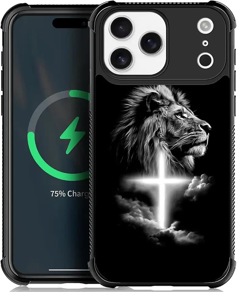 for iPhone 17 Pro Max Case with Cross Lion Four Corner Airbag Protection Design Soft Silicone Frame Personalized Pattern Case Compatible with iPhone 17 Pro Max for Men