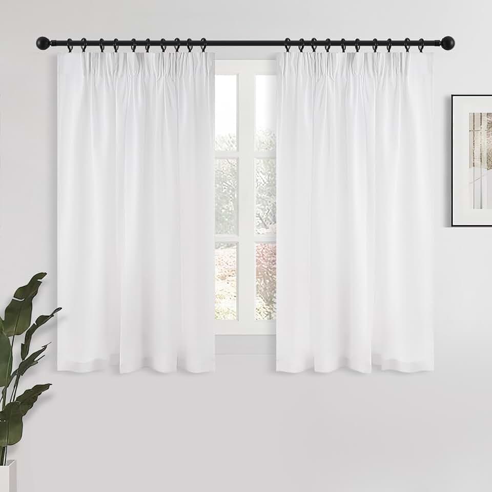 MRTREES Voile Vorhänge Kurz Halbtransparente Gardinen, Gardine Mit Kräuselband Für Schiene, Gardinen 160 Cm Hoch, Gardine Kräuselband Weiß 2er Set