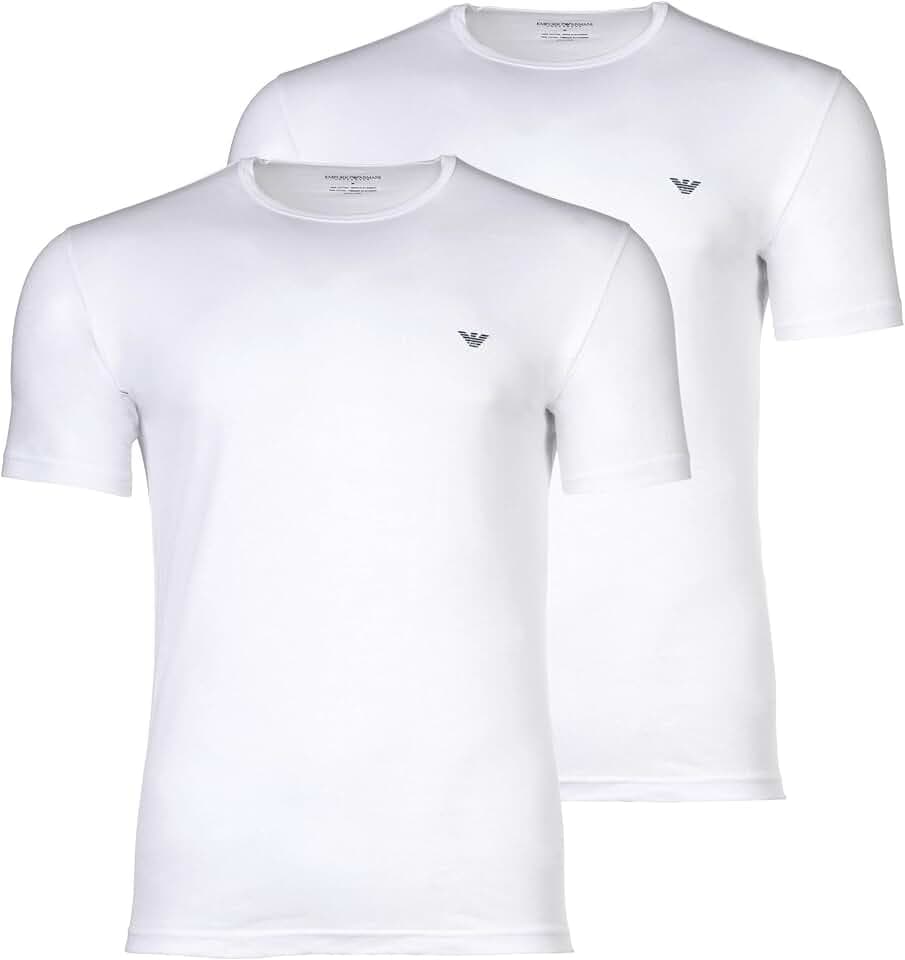 Emporio Armani Man's Soft Touch Bamboo Viscose 2-Pack Crew Neck T-Shirt, Weiß, M, Fitted, weiß/weiß, M