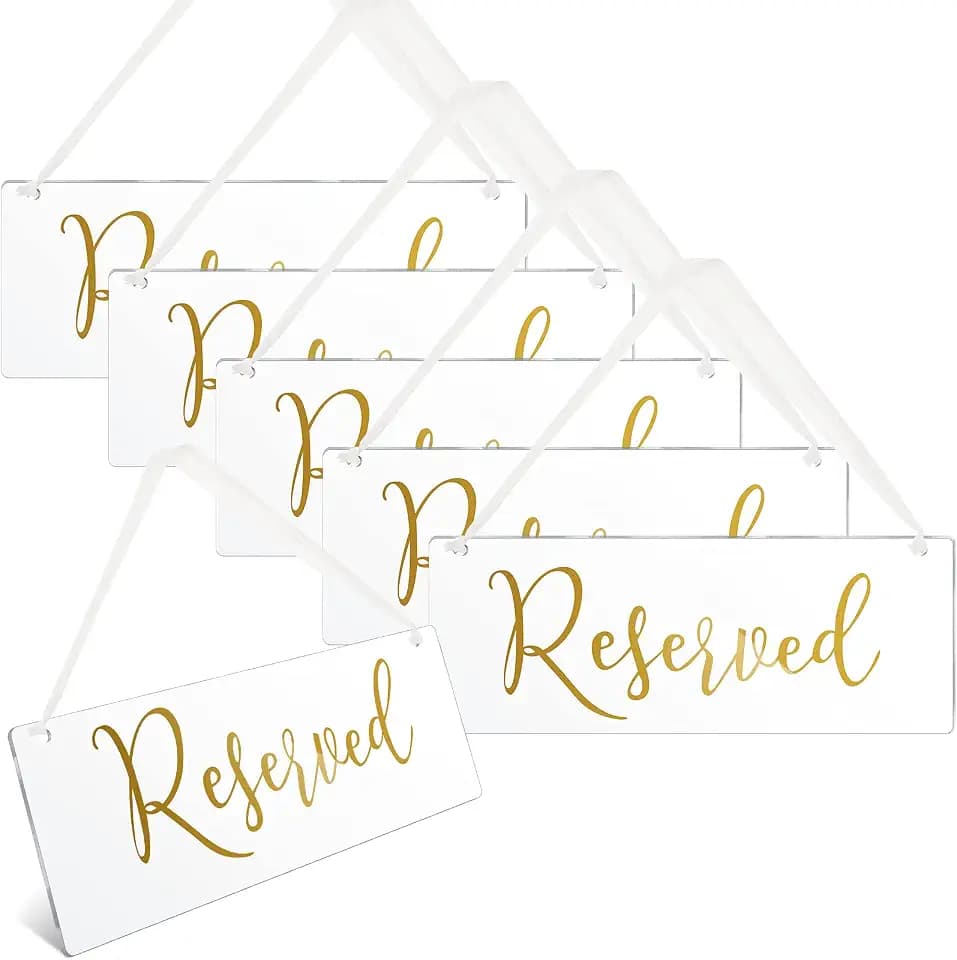 Blulu 6 Pcs Reserved Signs for Wedding Acrylic Chair Tags Pews, Gold