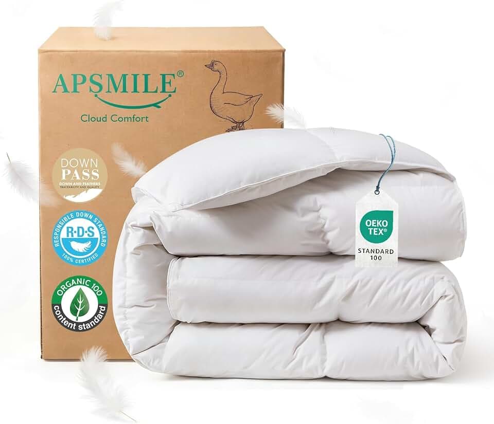 APSMILE Daunendecke 240x260 Ganzjahres I 100% Baumwolle Bettdecke mit 50% Gänsedaunen & 50% Gänsefedern I Allergiker geeignet (Ökotex) | Tierwohl Zertifiziert (DOWNPASS) | Waschbare Federbettdecke