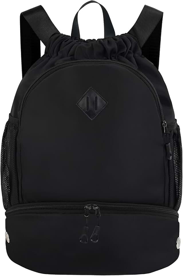 RHDZO Drawstring Backpack with Shoe Compartment and Wet Pocket, Large Black