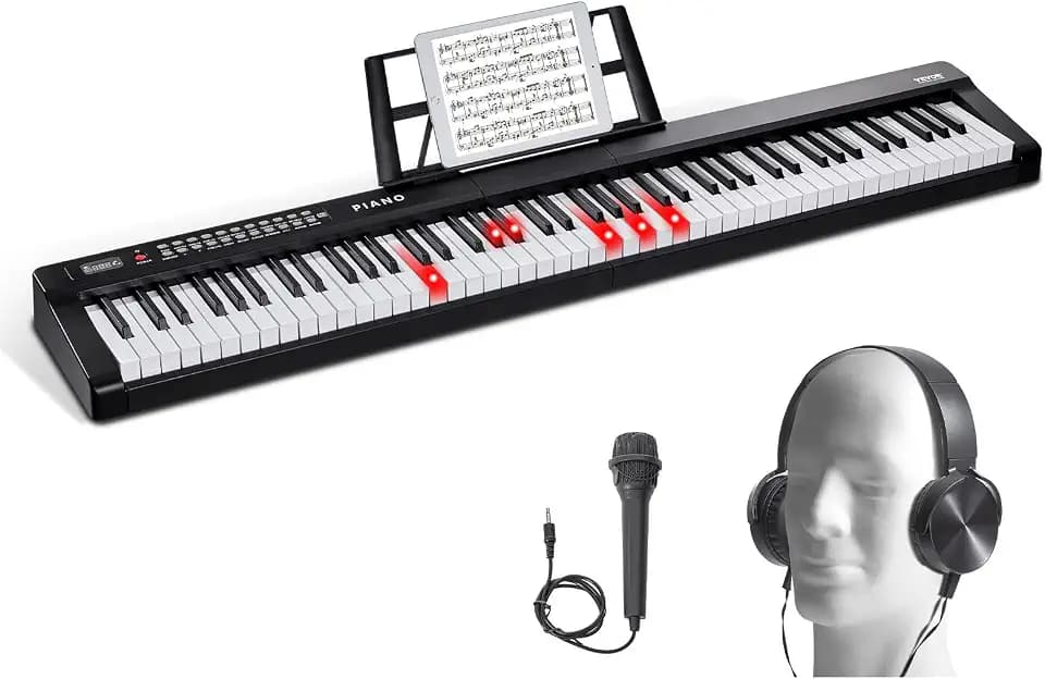 VEVOR Digitales Klavier mit 88 Tasten, halbgewichtete Tasten, tragbares elektrisches Keyboard-Piano-Set in voller Größe mit 1000 Tönen, integrierten Lautsprechern, Sustain-Pedal, Kopfhörern