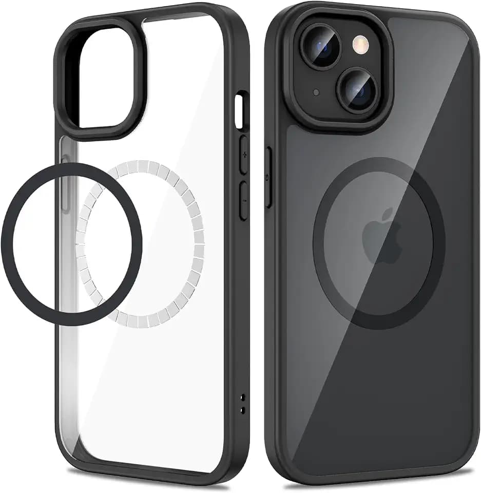 VEGO Case for iPhone 15 with Magnets, Compatible with MagSafe, Clear Slim Resist Scratches Bumper Drop Protection Transparent Cover for iPhone 15 - Black