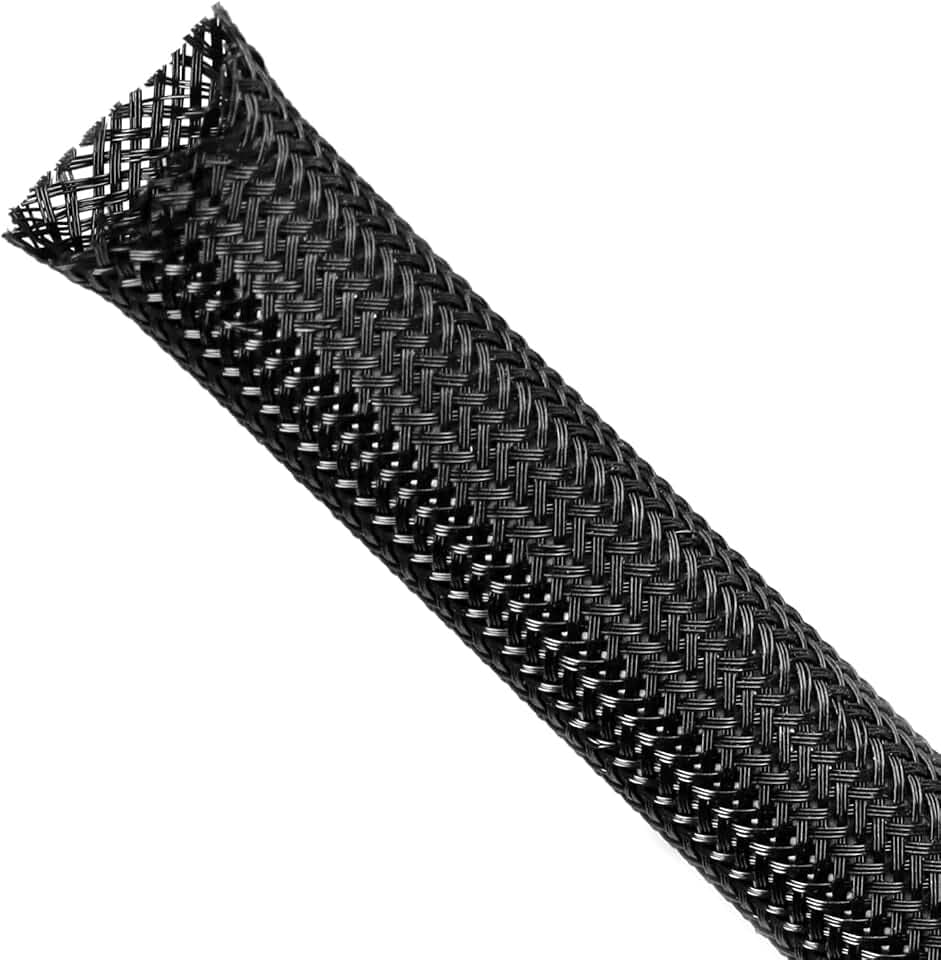 Braided Sleeving, PET Expandable Cable Sleeve, Mesh Cable Management for TV, Computer, Home Theater, Flexible Cord Protectors from Pets No Chew (Black, 1" x 25ft)