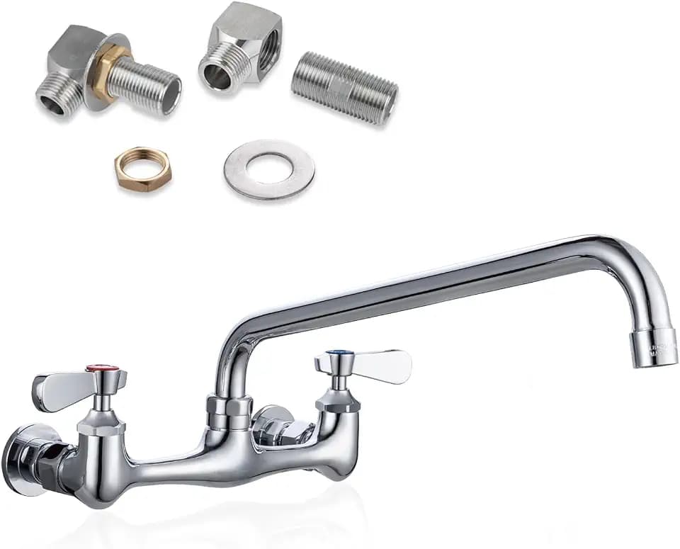 8" Center Wall Mount Commercial Faucet, 12" Spout