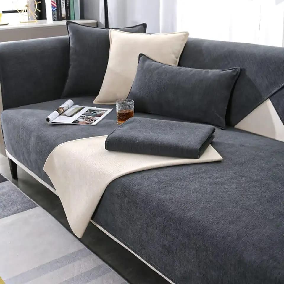 Sofa Überzug, Chenille Sofabezug, Sofa Überwurf, Sofadecke rutschfest, Sofa überwurfdecke, Sofaschutz Katze Hund, Sofa Schutzdecke, Sofadecken Für Sitzfläche, Dunkelgrau, 70 * 210CM