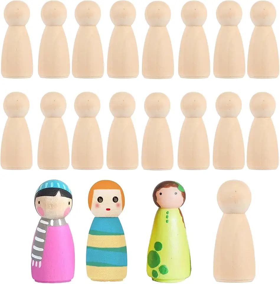 20 Pcs HöLzerne Peg PuppenköRper 53 Mm NatüRliche