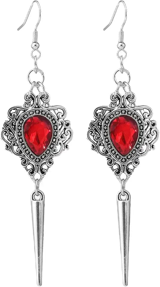 Gothic Heart Dangle Earrings for Women, Punk Style Thorns Heart Drop Earrings Vintage Crystal Vampire Earring Halloween Victoria Mystic Witch Cosplay Jewelry Accessories