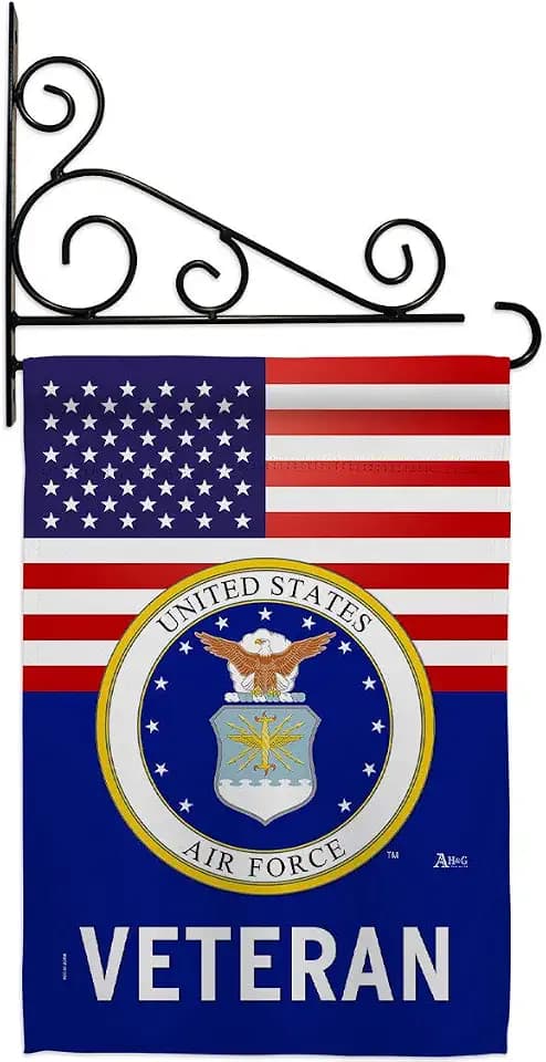 US Air Force Veteran Garden Flag Holder Wall Decor Armed Forces USAF United State American Military Retire Official - House Decorations Small Yard Home Banner Gifts Made in USA
