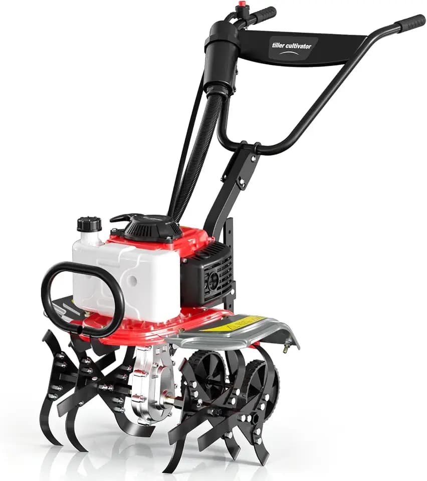4 Stroke Gas Tiller Cultivator，1.5KW Heavy Duty Garden Tiller for Lawn Yard