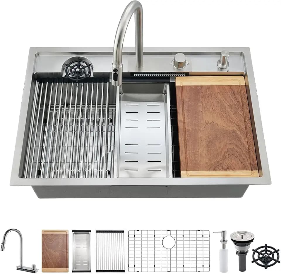 33 Drop In Waterfall Kitchen Sink Top Mount Modern Sink Stainless
