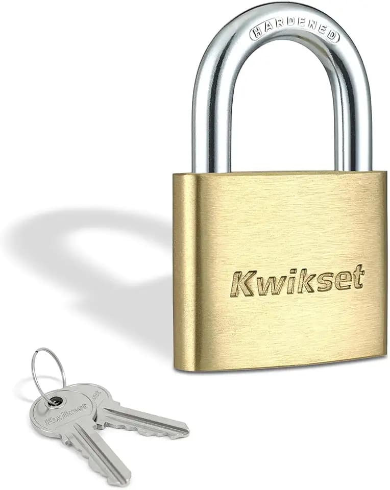 Kwikset Brass Padlock with Hardened Steel Shackle, 1-Pack
