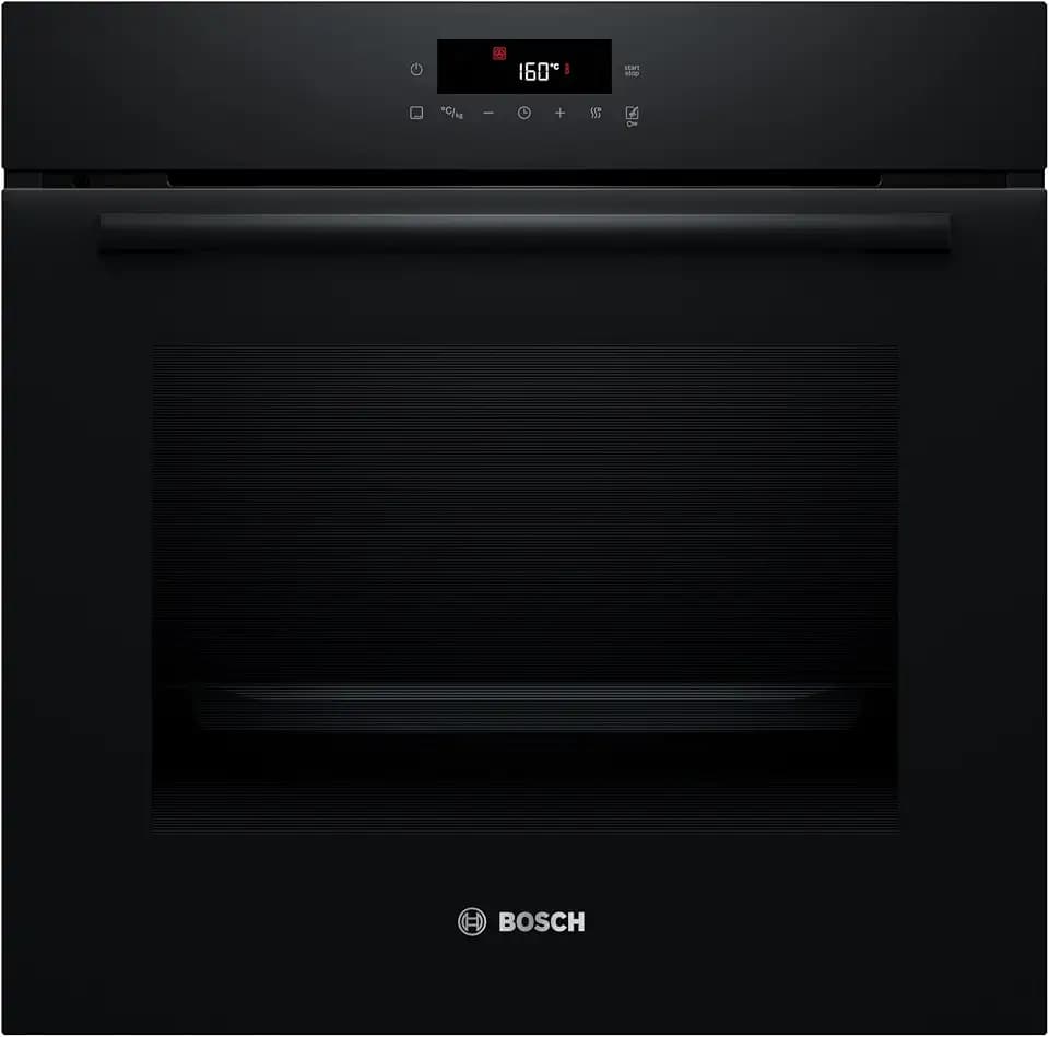 Bosch HBA571BB4 Serie 2 Einbau-Backofen, 60 x 60 cm, 71 Liter Garraum, Pyrolyse-Selbstreinigung, AutoPilot 10 Programme, 3D-Heißluft, LED Touch Control, Elektrisch, Schwarz