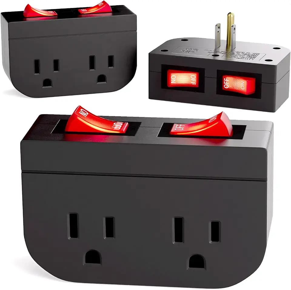 POWAWINI 3 Pack Grounded Outlet Adapter, Dual Switch, Red Indicator