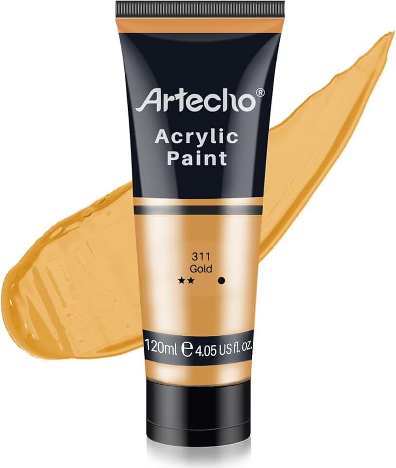 Artecho Acrylfarbe Gold 120 ml, Wasserfest und Lichtecht, Schnell Trocknend, Acrylfarbe für Leinwand, Holz, Stoff, Handwerk, Leder und Stein.