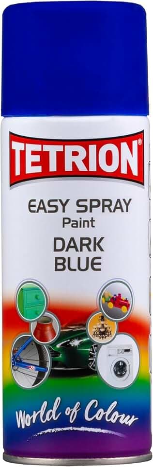 Tetrion Easy Spray Paint – Dark Blue 400ml -All-Purpose Fast Drying Acrylic Spray for Wood, Metal, Plastic, Ceramic & More, Smooth Base Coat - Indoor & Outdoor Use, 13.5 Oz