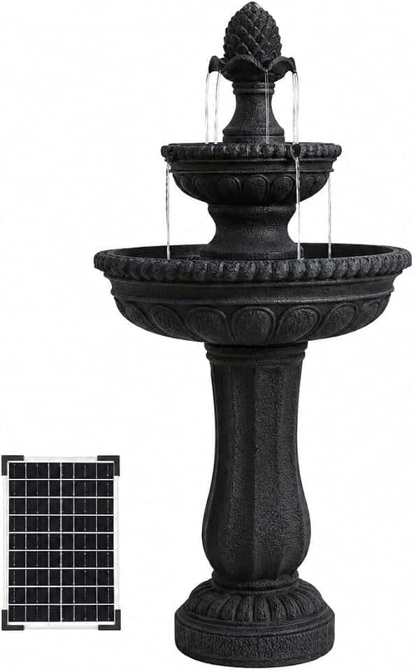 XBrand 39" 2-Tier Outdoor Freestanding Solar Water Fountain - Classic Design, Black Resin Bird Bath with Pump - Ideal for Yard, Lawn and Garden, Porch Décor