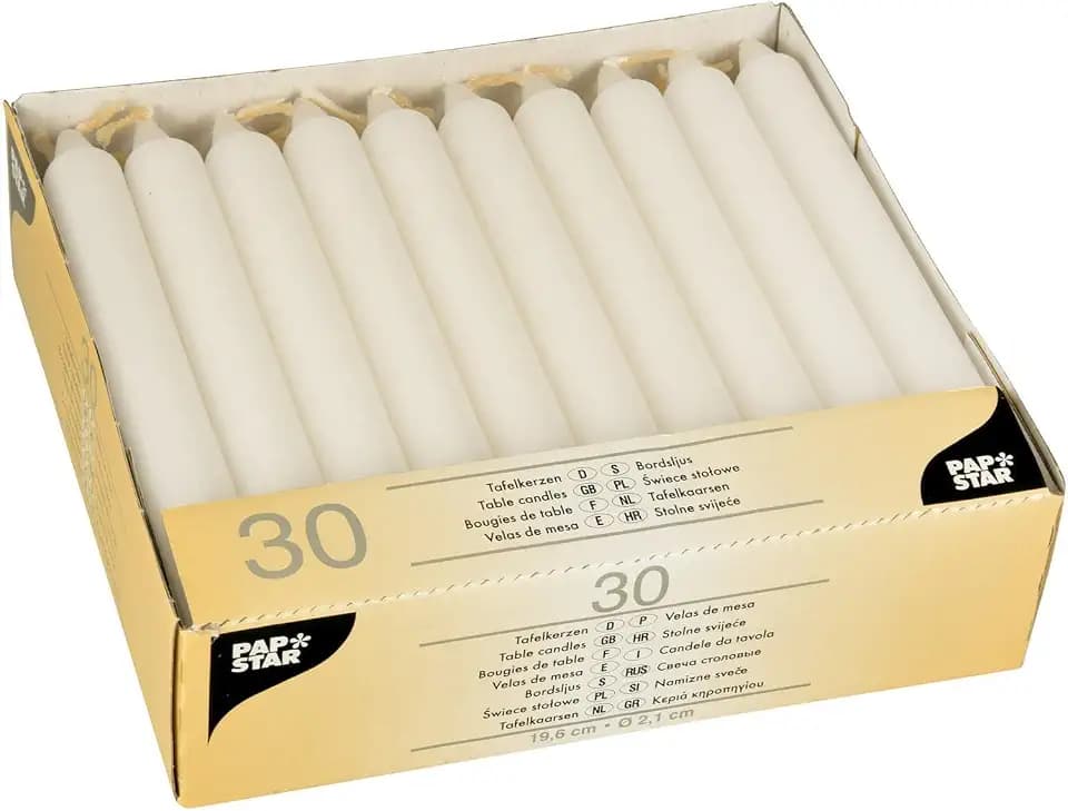 PAPSTAR 30 Tafelkerzen Ø 2,1 cm · 19,6 cm Weiss